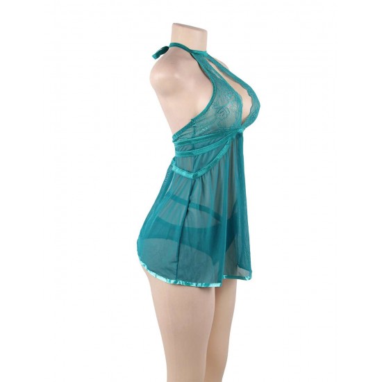 Plus Size Elegant Green Lace backless Sexy Babydoll