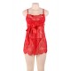 Plus Size Sexy Red Eyelash Trim Lace Babydoll Set