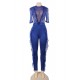 Blue Lace Half-length Sleeve Jumpsuit