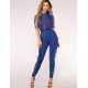 Blue Lace Half-length Sleeve Jumpsuit