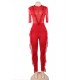 Red Lace Half-length Sleeve Jumpsuit