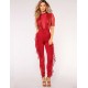 Red Lace Half-length Sleeve Jumpsuit