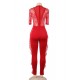 Red Lace Half-length Sleeve Jumpsuit