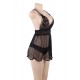 Plus Size Black Elegant Backless Fly-away Babydoll