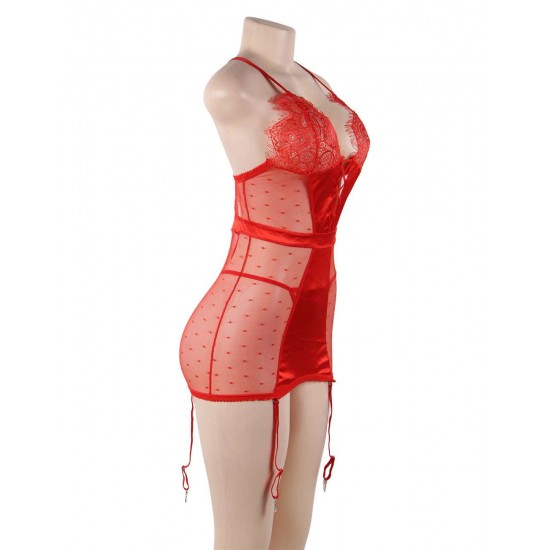 Red Deluxe Satin Lace Stitching Babydoll