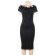 Off Shoulder Bodycon Midi Knitting Flowers Black Dress