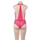 Plus Size Pink Deep V Exquisite Lace Teddy