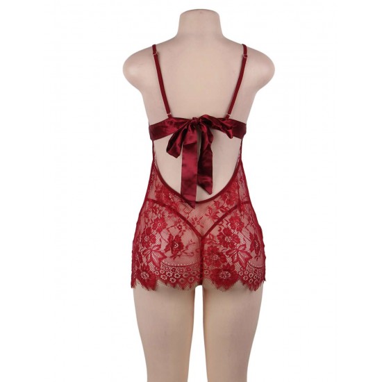 Plus Size Red Eyelash Lace Sexy Babydoll