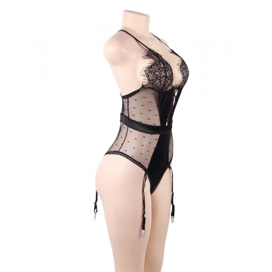 Black Deluxe Satin Lace Stitching Teddy