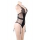 Plus Size Black Deluxe Satin Lace Stitching Teddy