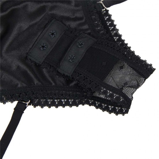 Plus Size Black Deluxe Satin Lace Stitching Teddy