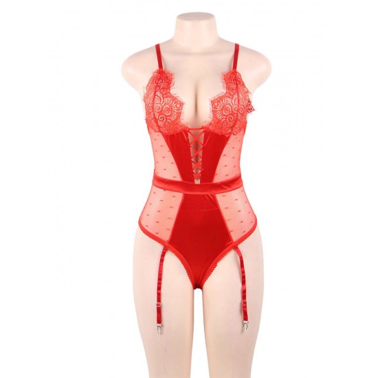 Red Deluxe Satin Lace Stitching Teddy