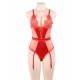 Red Deluxe Satin Lace Stitching Teddy