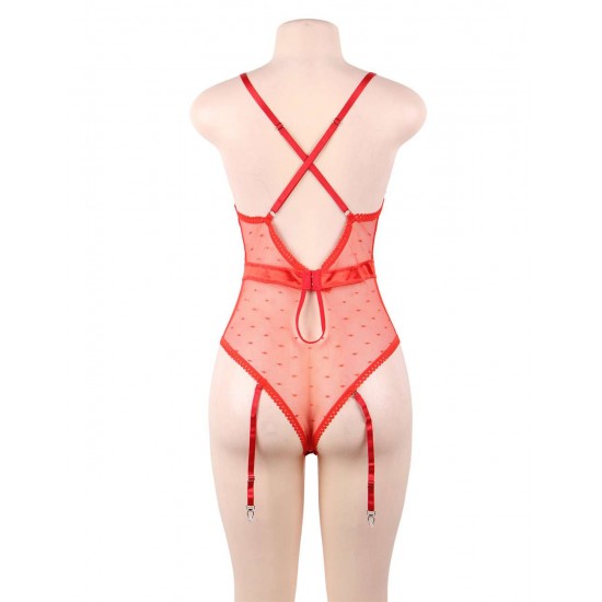 Red Deluxe Satin Lace Stitching Teddy