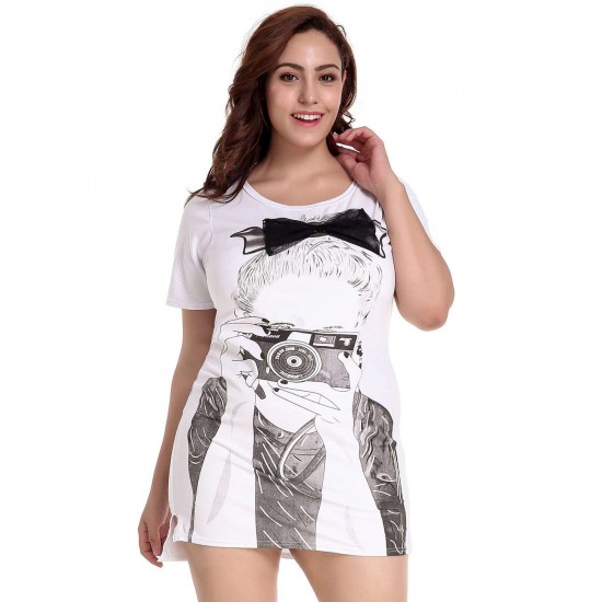 Plus Size Pictures Custom Print Loose Cotton Casual Long T shirt 