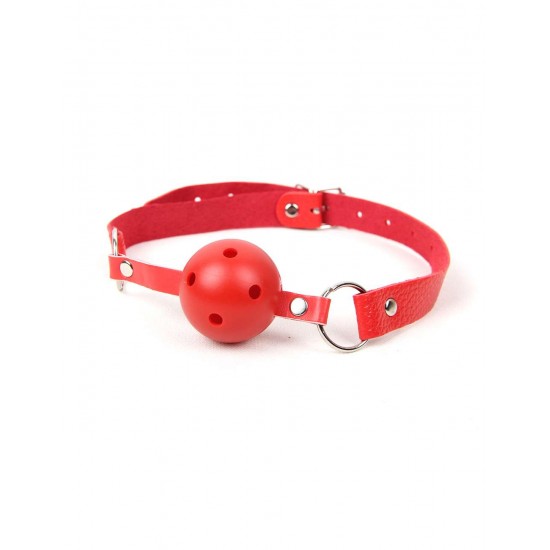 Red Soft Open Breathable Leather Mouth ball Gag SM