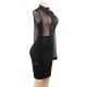 Black Perspective Lace Stitching Rivet Decorated Long Sleeve Fashion Dress