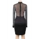 Black Perspective Lace Stitching Rivet Decorated Long Sleeve Fashion Dress