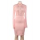 Pink Perspective Lace Stitching Rivet Decorated Long Sleeve Fashion Dress