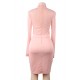 Pink Perspective Lace Stitching Rivet Decorated Long Sleeve Fashion Dress