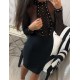 Black Perspective Lace Stitching Rivet Decorated Long Sleeve Fashion Dress