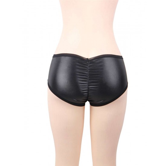 Leather Lift Hip Black Panty