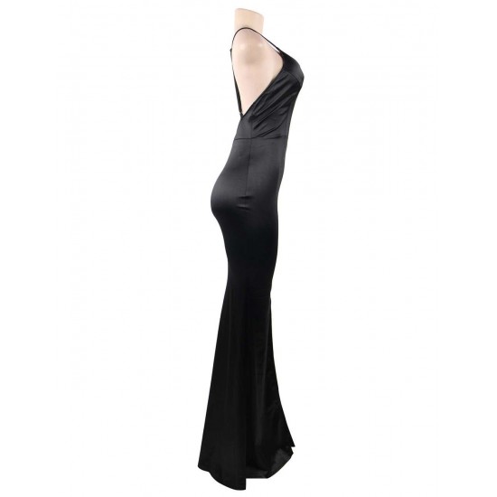 Black Elegant Halter Satin Slim Maxi Dress