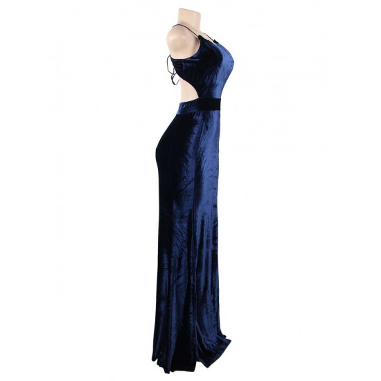 Slim Strap Halter Velvet Fashion Casual Long Dress