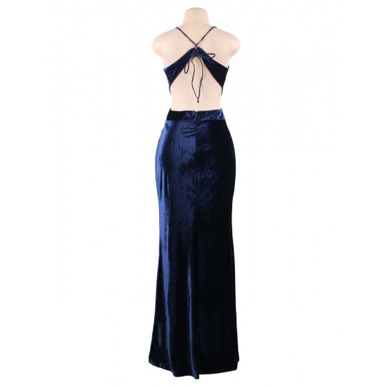 Slim Strap Halter Velvet Fashion Casual Long Dress