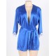 Blue Silky Home Pajamas With Waist Belt