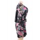  Flower And Bird Short Kimono Black Satin  Wrap  Pajamas 