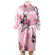  Flower And Bird Short Kimono Pink Satin  Wrap  Pajamas 