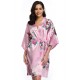  Flower And Bird Short Kimono Pink Satin  Wrap  Pajamas 