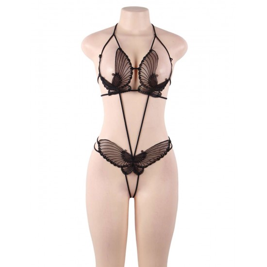 Black Delicate Butterfly Lace Teddy 