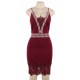 Sexy Women Dark Red Embroidered Fashion Dress