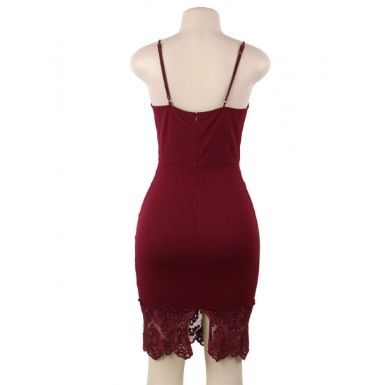 Sexy Women Dark Red Embroidered Fashion Dress