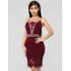 Sexy Women Dark Red Embroidered Fashion Dress