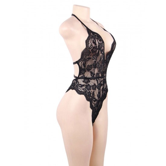 Black High Quality Lace Sexy Hollow-out Conjoined Underwear 