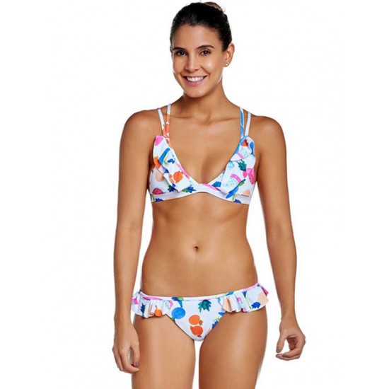 Sexy Swimsuit Print Bikini New Design Swimwear With Ruffle