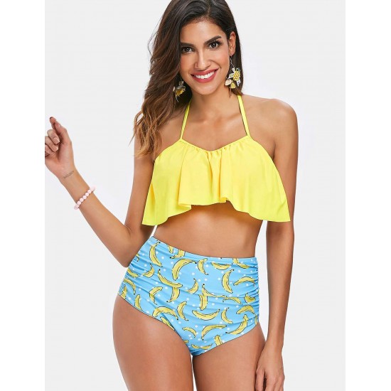 High Waist Fruit Print Sexy Ruffled Summer Women's Bikini Set