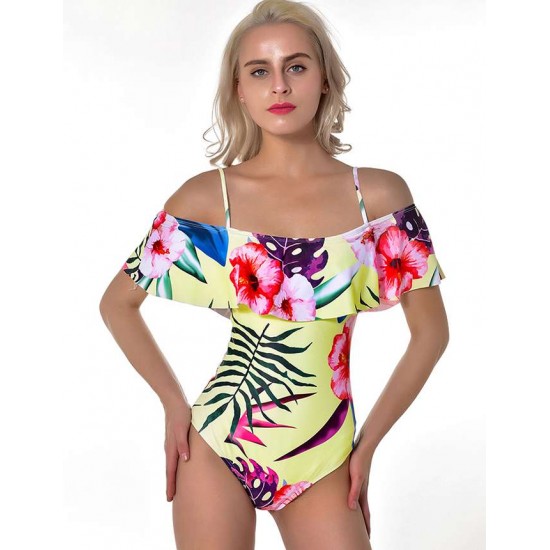 Free Floral Print Sexy Ruffled Summer Women's One-piece Swimsuit