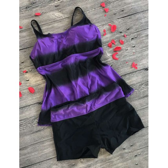 Plus Size Purple Striped Print Sexy Summer Women Swimsuit