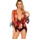 Red Sexy Lace Transparent Pajamas Underwear Set