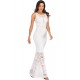 White Lace Patch Stitching Evening Dress