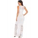 White Lace Patch Stitching Evening Dress