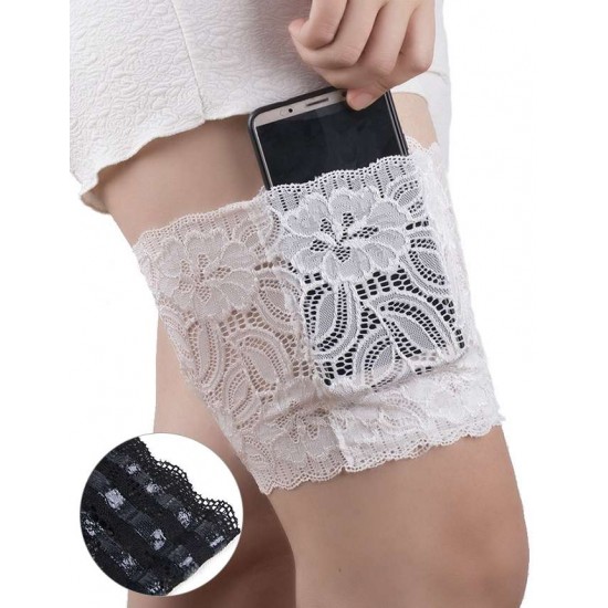 White Lace Cell Phone Garter Non-slip Thigh Cell Phone Pocket