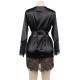 Black Silk Satin Lace Sexy Women Kimono Home Pajamas