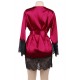 Plus Size Wine Red Silk Satin Lace Sexy Women Kimono Home Pajamas