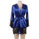 Blue Silk Satin Lace Sexy Women Kimono Home Pajamas