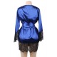 Blue Silk Satin Lace Sexy Women Kimono Home Pajamas